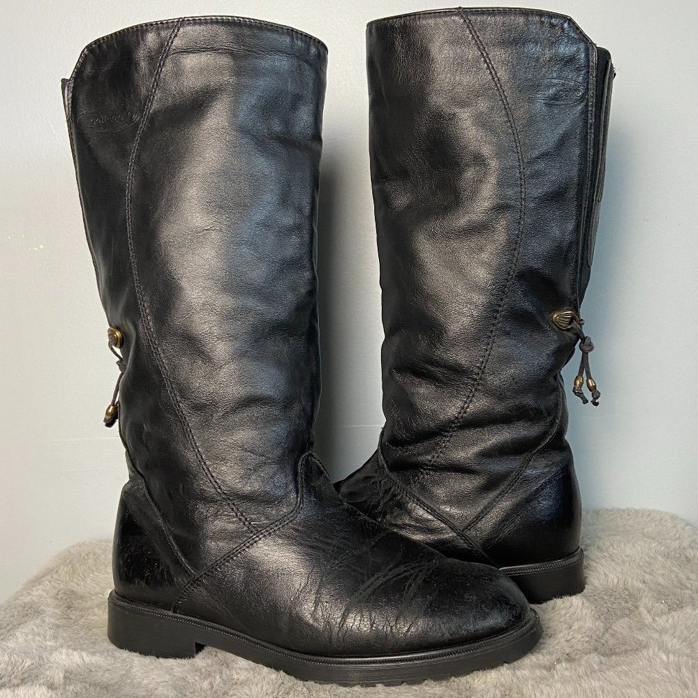 COLLEGE by Regence Vintage Black Leather Pull On Boots Size 8